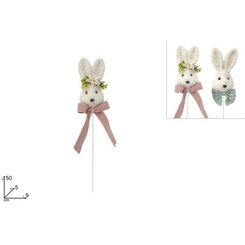 SPILLONE VISO CONIGLIO IN PELLICCIA 50CM CON FIOCCO 2ASS